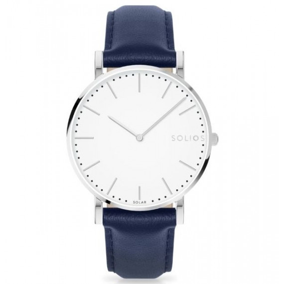 
									Solios Watch Solar White | Blue Vegan Leather 40mm - Silver Case 